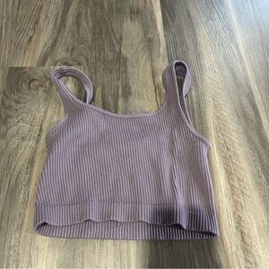 Purple ribbed scoop neck crop top